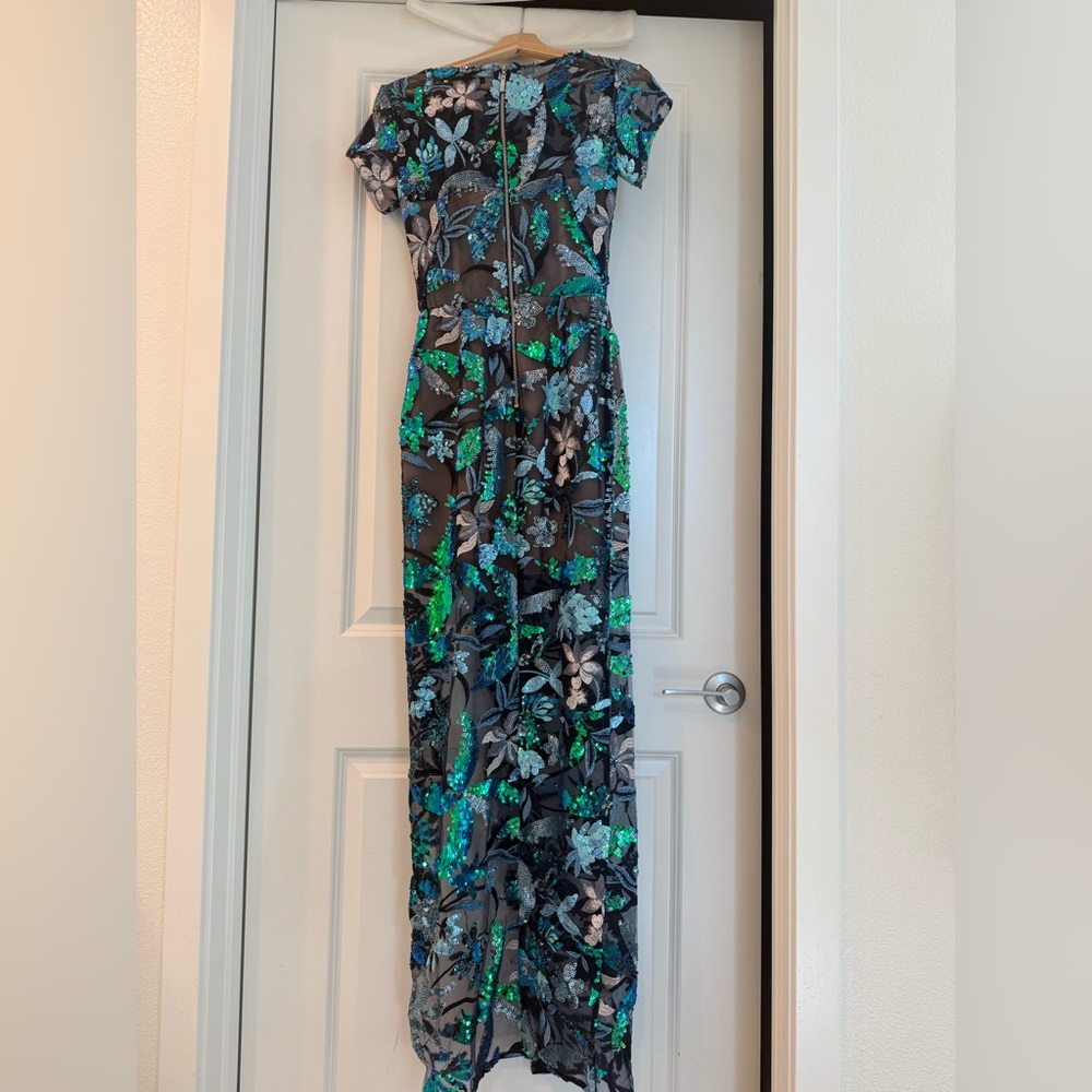 NWOT BRONX AND BANCO ZINNA EMBROIDERED EVENING Blue and Green Floral DRESS - Picture 10 of 13